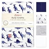Zutano 5-Pack Organic Burp Cloths for Baby Girl & Boy, Large Cotton Burping Cloths for Babies | Absorbent Baby Spit-Up Rags | Gender Neutral Burp Clothes | Newborn Essentials, Dino Party