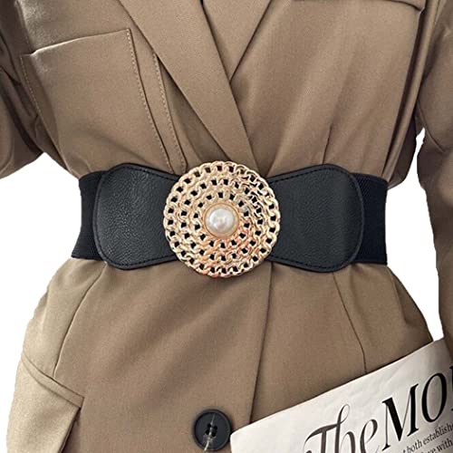 Asooll Wide Elastic Waist Belts Vintage Cinch Belt Pearl Stretchy Waistband Party Prom Clothing Dress Waist Belts for Women