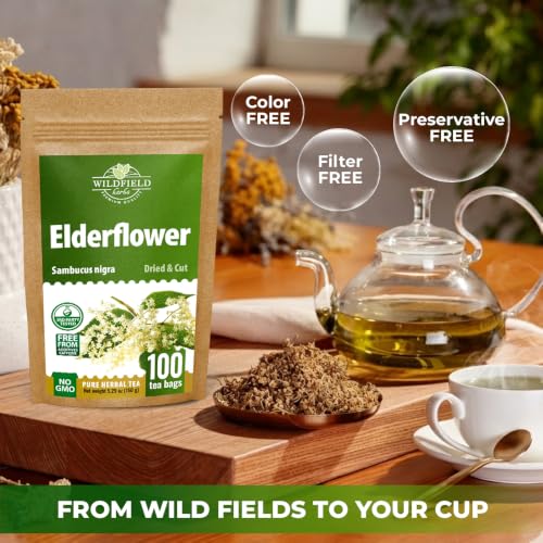 Image of 100 Bags Dried Elderflower Tea Herbal Tea (Flores Sambuci Nigrae) - 100 Count 1.5g Bags Elder Flower Herb Espino Blanco