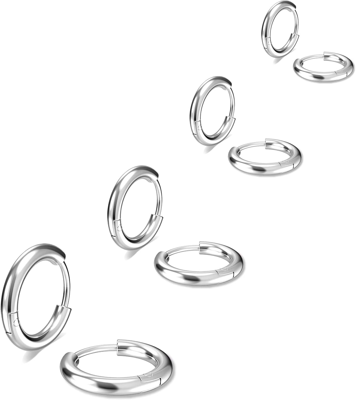 316L Surgical Stainless Steel Small Hoop Earrings 8mm 10mm 12mm 14mm Hypoallergenic Huggie Hoop Earrings Helix Lobes Hinged Sleeper Earrings Cartilage Piercings