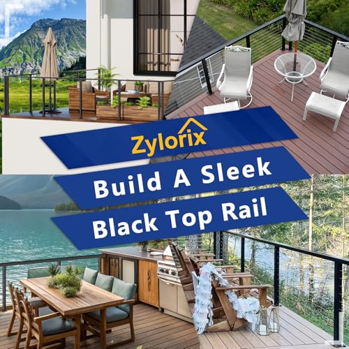 Image of Modular 1Pack 7FT Stainless Steel T304 Black Handrail for Cable Railing with Nylon End Cap Kits, 2.36 inch W x 1.18 inch H Cuttable Flat Handrail Rectangular Top Rail for Stair Railing Indoor Outdoor