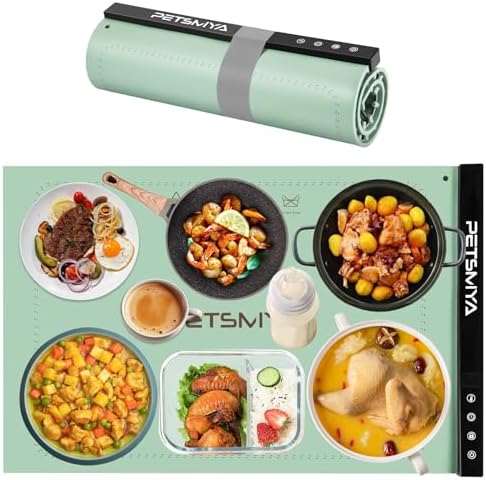 Food Warming Mats for Countertop,Elevated Design for Countertop Protection Warming Mat for Food,10s Fast Heating Food Warmer Mat,6-Temp Settings Electric Heating Mat for Food(Light Green)
