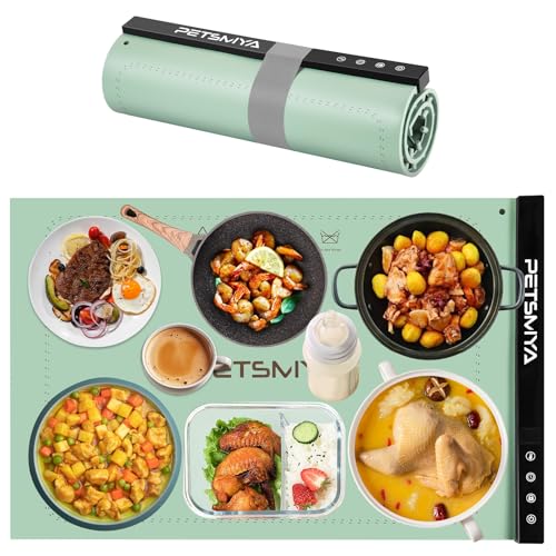 PETSMYA Food Warming Mats for Countertop,Elevated Design for Countertop Protection Warming Mat for Food,10s Fast Heating Food Warmer Mat,6-Temp Settings Electric Heating Mat for Food(Light Green)