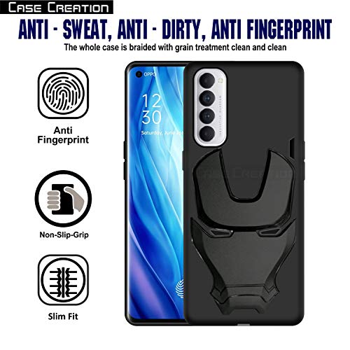 Image of COVERLY Official 3D Smooth Feel Avengers Logo Mask Soft Rugged Grip Silicone Iron Man Engraved Cartoon Movie Engraved Silicone Rubber Matte Back Cover for Oppo Reno 4 Pro (6.3 inch) - Black