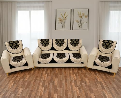 Image of Premium Floral Chenille 3 or 5 Seat Sofacover|SofaCover /Slipcover /5 Seater Sofa Cover /3Seater+2Seater Sofa Cover /Chenille Sofa Cover /Sofa Protector /Slip Cover| Rectangular (Black)