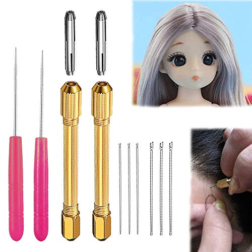 10 Pcs Doll Hair Rooting Set, Reroot Rehair Tool for Girls or Boys DIY Doll Hair Root Making Tools Doll Wig Accessories Supplies, Rooting Holders, Needles & Awls(Random Color Pink or Green)