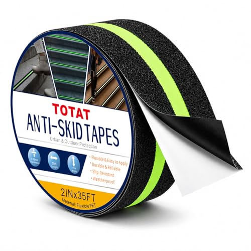 Image of Glow in Dark Anti Slip Tape, 2 inch x35FT Heavy Duty Waterproof Safety Grip Tape for Stairs, Pool, Bathroom - Black & Glow Stripe Indoor /Outdoor Multi-Purpose Traction Tape