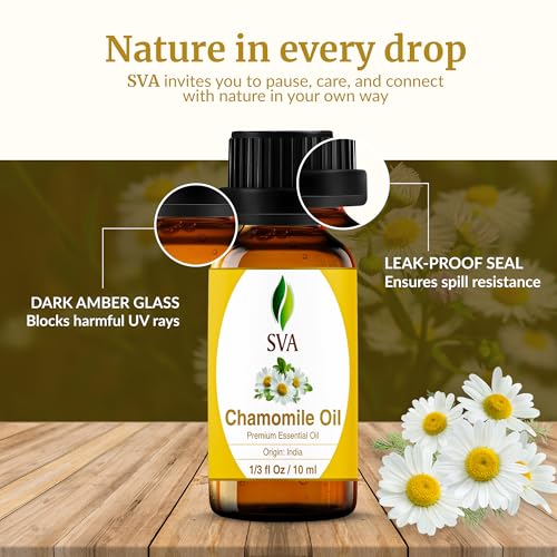 Image of SVA Chamomile Essential Oil 1 /3 Fl Oz - for Diffuser, Skin & Hair Care - Ideal for Massage & DIY Blends