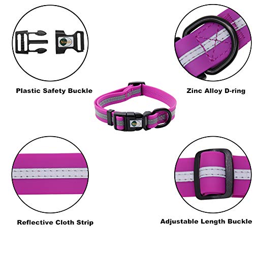 Image of Nimble Reflective Waterproof Dog Collar Adjustable Odor Resistant Easy Clean Pet Collar for Small Medium Large Dogs Night Walking Outdoor Rainy Use (Small (9.45 inch-14.17 inchinches), Rose Purple)
