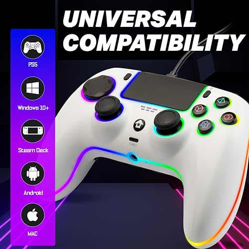 Image of Nitho NOVA RGB Wired Controller for PS5, PS4, PC, Mac, Android & Steam Deck, Gamepad with Hall Effect Triggers, Programmable Buttons, Motion Sensor, Touchpad, Compatible with PS5 Pro /Slim - White