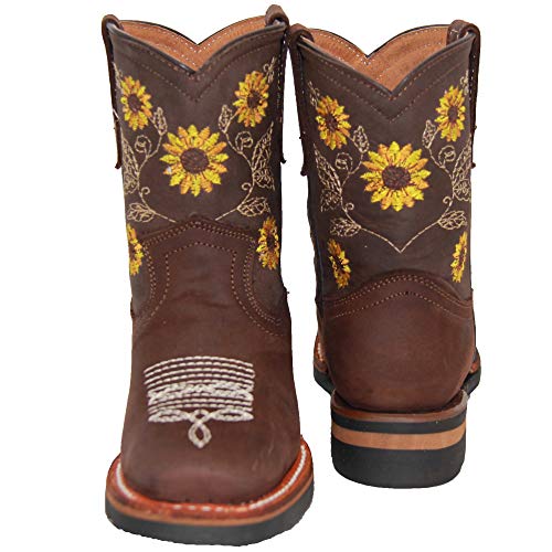 Kids Western Boot Girls Floral Sunflower Embroidered Cowgirl Cowboy Boot3