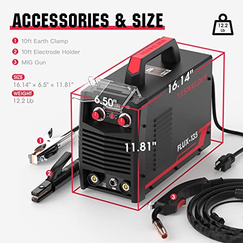 Yeswelder 135Amp Mig Welder,110V Flux Core Welder Flux Mig/Lift Tig/Stick 3-In-1 Welding Machine Igbt Inverter Welder #TOP5