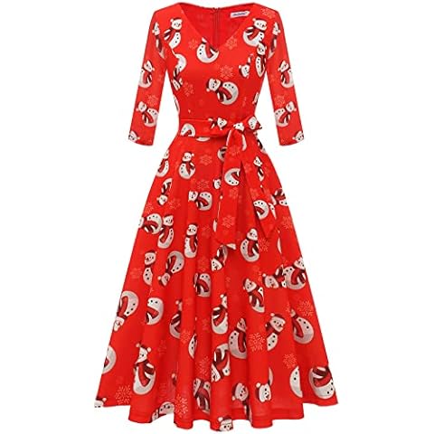Vestido Mujer Cóctel Navidad Vintage con Cinturón Cover