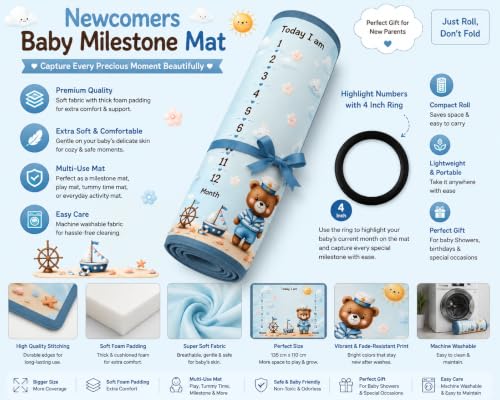 Image of NEW COMERS Milestone Baby Blanket for All Season Play Mat, Super Soft Foam | 3 Layer Thick Mat Blankets for Kids /New Born Monthly Photoshoot