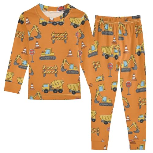 Pajama Sets Long Sleeve Car Vehicles Orange Soft Comfy Sleepwear 2 Piece PJS 3-8T