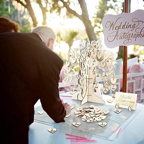 NUPTIO Unique Wedding Guest Book Alternative, Rustic Guest Registry with 50pcs Wooden Hearts, Wood Tree Frame Drop Box Guest Books with Stand
