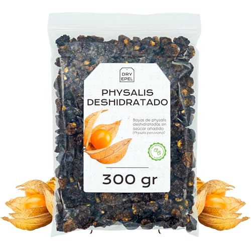 Physalis Deshidratado sin Azucar 300 gr - Bayas Incas Secas - Bayas Doradas - Fruta Deshidratada - Ideal para Reposteria y Snacks - Sin Conservante, Sin Gluten (300 gr, Physalis)
