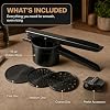 Potato Ricer Stainless Steel (15 oz, Black) - Heavy Duty Potato Masher with 3 Interchangeable Discs & Peeler - Easy Mashed Potatoes Kitchen Tool by Kovilo