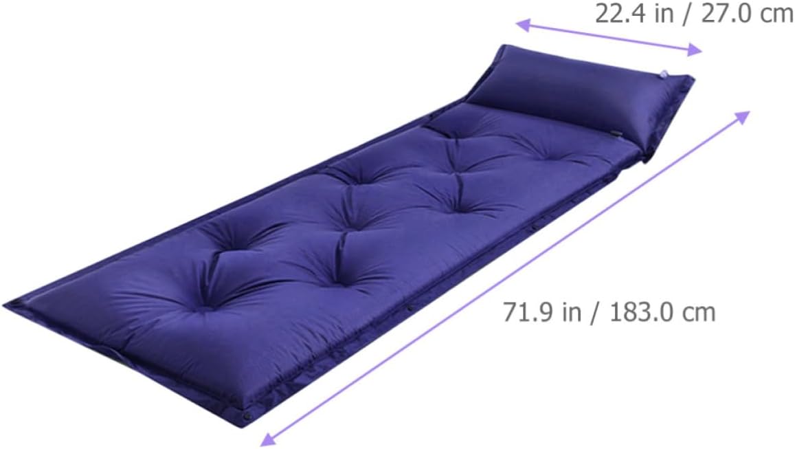 Portable Inflatable Camping Sleeping Pad with Compact Design and Comfortable Sleep, Blue Polyester and PVC Material, for Beach and Outdoor Camping Use