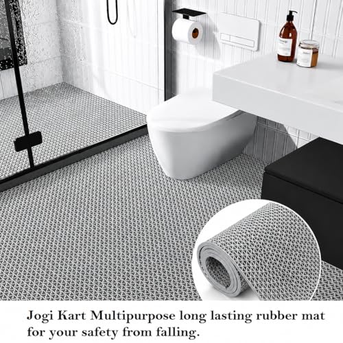 Image of JOGI KART Anti Skid & Multipurpose Rubber /Bathroom Mat /Shower Mat /Carpet /Rugs /Rainmat /Swimming Pool Mat (Grey 4x3 Feet)