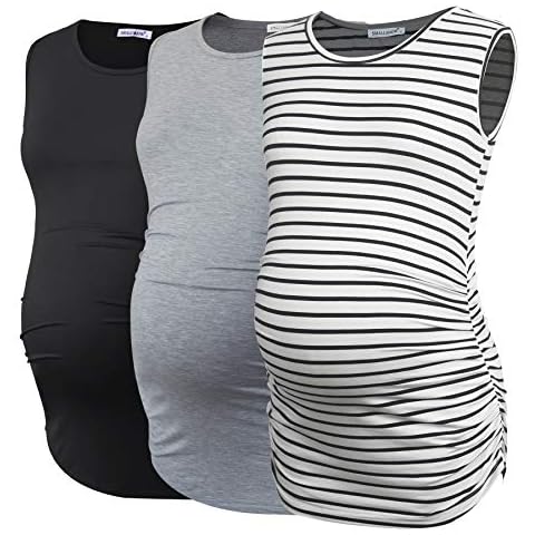 Smallshow Camisetas sin Mangas de Maternidad con Fruncido Lateral 3-Pack Cover