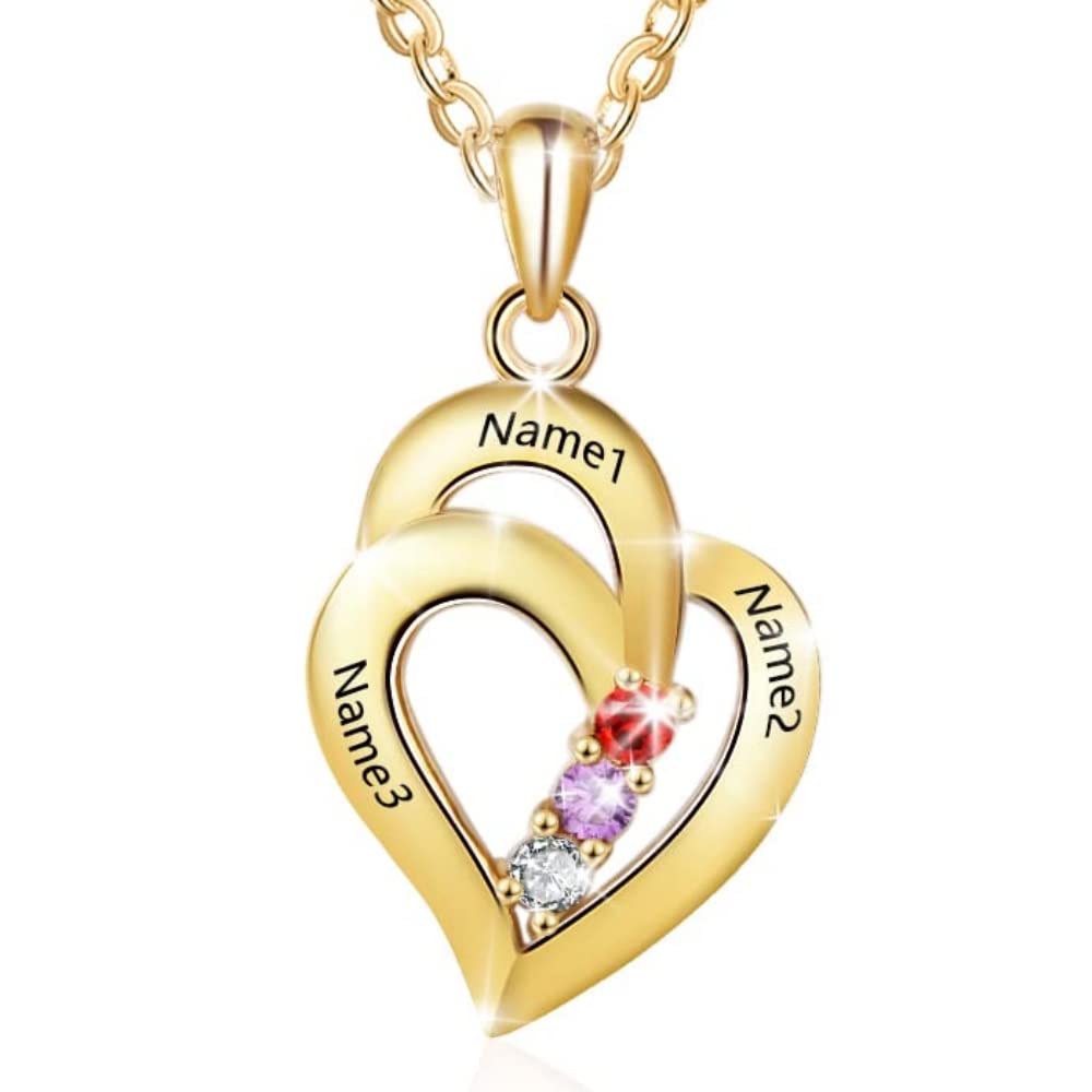 Lam Hub Fong Personalized Mothers Name Necklace Sterling Silver 3 Simulated Birthstones Relationship Heart Necklace Customized Meaningful Name Necklace for Women