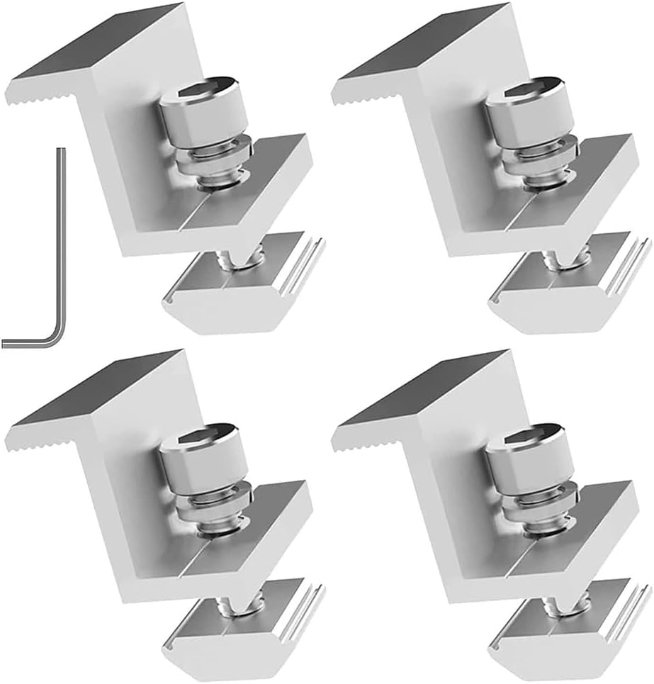 Funnytek Solar Panel Mount End Clamp Kit, 4 Pieces Solar Panel Z Bracket Edge Clamp with Hex Key, 35 mm Solar Panel Holder are Adjustable Attachment for Module Height - Silver