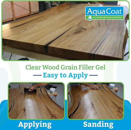 Image of Aqua Coat Water-Based Clear Wood Grain Filler Gel, Fast-Drying, Low Odor, Low VOC, Sandable, Stainable & Paintable, Easy Water Cleanup, Glossy Finish, 4 Pack (Pint)