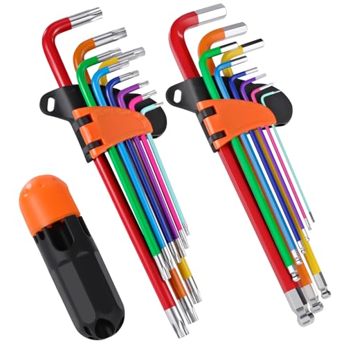 NAUKII 18pcs Hex Key Set with T Handle Long Arm Metric Allen Wrench Set (1.5mm-10mm) Ball End and Torx Wrench Set(T10-T50) for Bike Tools/Home Repair/Tight Space Allen Keys Set