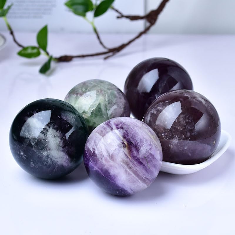 Green Purple Fluorite Ball Living Room Study Home Office Decoration Green Purple Fluorite Crystal Ball,70~80mm