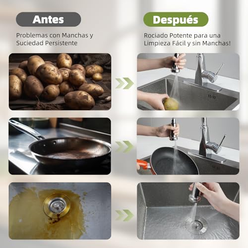 Solución salpicaduras: Cabezal grifo cocina extraíble cromo 360 grados 6