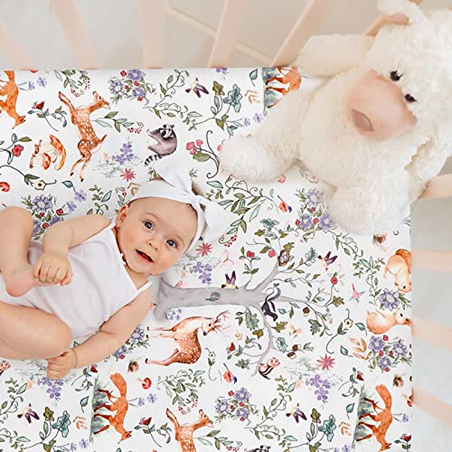 Image of Fitted Crib Sheet 2 Pack, Crib Sheets 28 inchx 52 inch for Boys & Girls, Super Soft Breathable Toddler Bed Sheets for Standard Crib & Toddler Bed Mattress, Woodland Animal