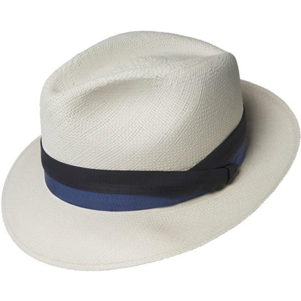 Tkana słomkowa czapka Panama Fedora, jasnobrązowa, szerokie rondo, kremowo-brązowa taśma rypsowa