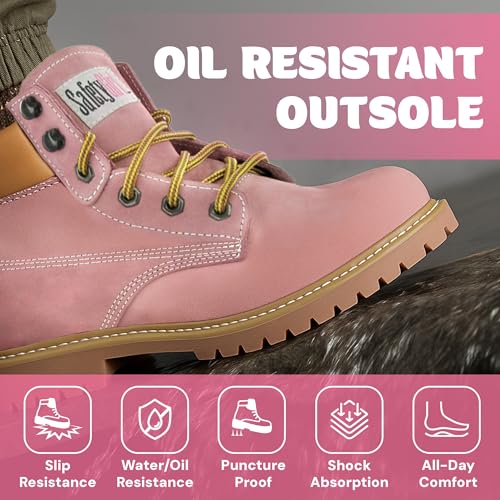 Image of Safety Girl Steel Toe Boots for Women - Black - 8W | Water Resistant Work Boots for Women Steel Toe Boots | Slip Resistant Work Shoes | Lightweight Nubuck Leather for Comfort and Style