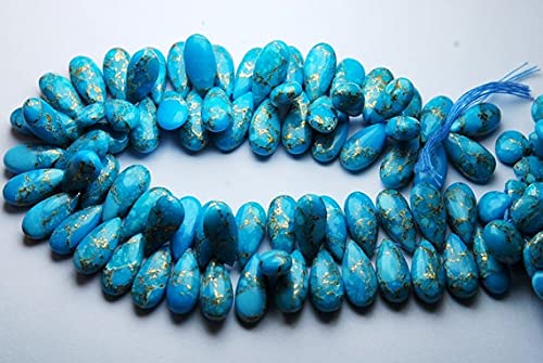 Copper turquoise smooth pear 7x15mm pour réussir vos boucles d'oreilles parfaitement symétriques
