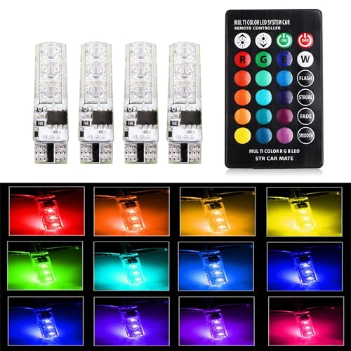 Pack de 4 luces LED T10 194 RGB con control remoto miniatura 1