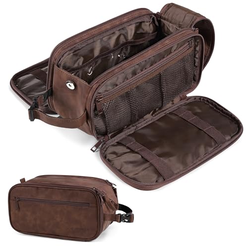 Bolsa de higiene pessoal Pavilia para homens e mulheres, bolsa organizadora para cuidados pessoais, kit de barbear essencial de viagem, bolsa cosmética de couro sintético resistente à água, preta