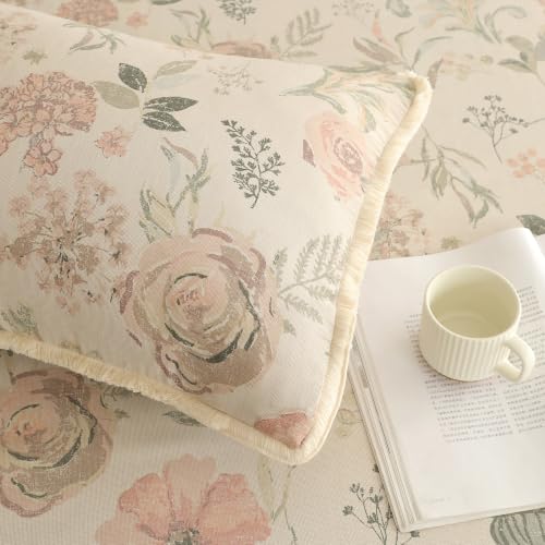 Image of Story@Home King Size Bedcover Set | 400 TC Microfiber Bedding Set with 1 Duvet Cover 1 King Bedsheet 270 x 250 cm & 2 Pillow Covers | Soft Durable Duvet Cover Set Floral Pattern | Beige Pink