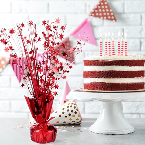 Image of Crowye 3 Pieces Metallic Foil Spray Centerpiece Birthday Table Decoration Star Burst Centerpieces Graduation Table Decor for Birthday 2026 Party Holiday(Red)