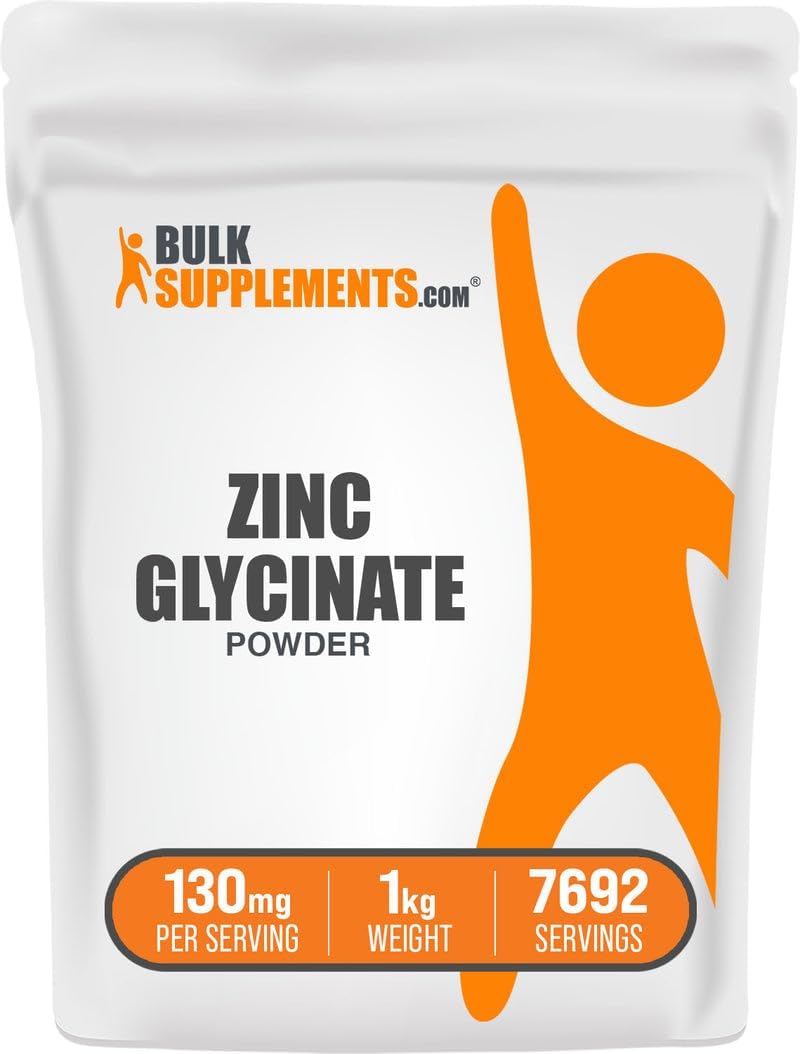 BulkSupplements.com Zinc Glycinate Powder - Zinc Supplement, Mineral Supplement for Immune Support - Gluten Free, 130mg per Serving, 5kg (11 lbs) (Pack of 5)