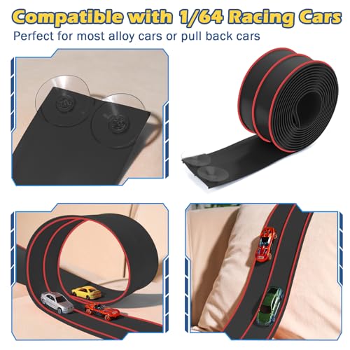 Image of Flexible Race Track for Kids, 15Ft Flexible Car Track Race Car Track Compatible with Hot Wheels and Diecast 1 /64th Cars, Flex Tracks Roll Up Race Ramp Toy with Strong Suction Cups