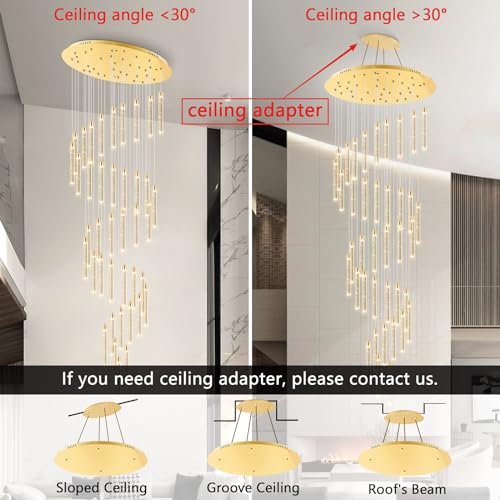 Image of 236'' Modern Crystal Chandeliers Long High Ceiling Chandelier for Staircase Dimmable LED Spiral Chandelier Hanging Ceiling Light Fixture for Entryway Foyer Hallway