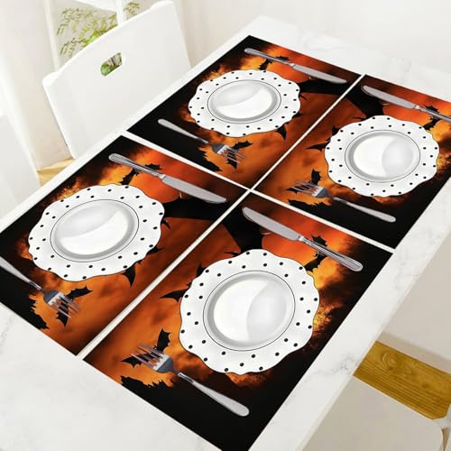 Sets de table lavables Halloween lot de 8 - Protection de table imperméable jaune 45x30cm