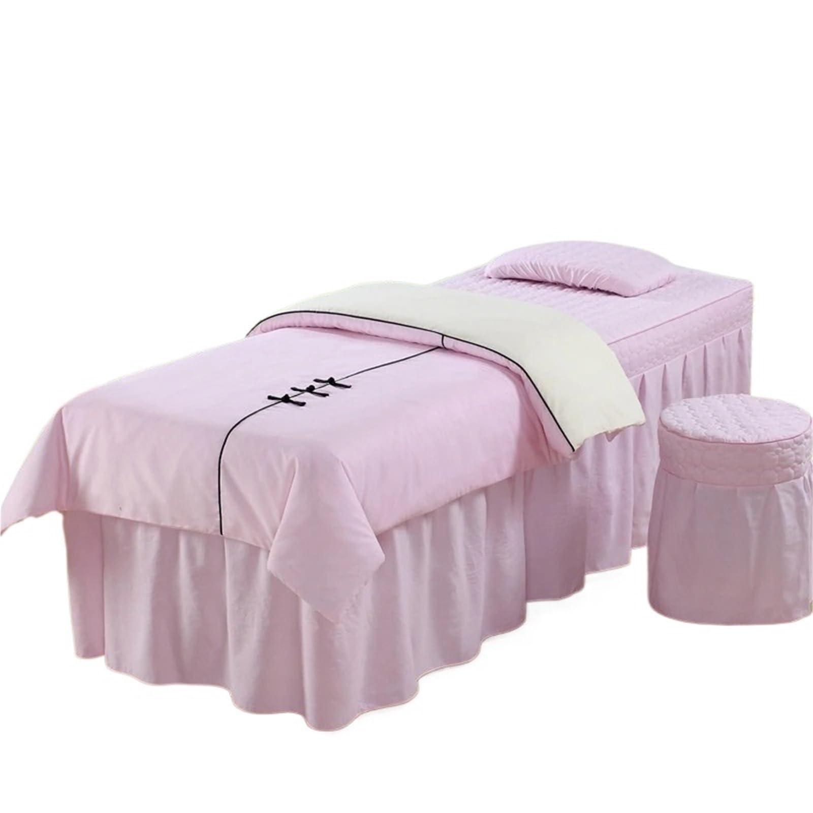 Beauty Salon Bed Cover Sets Button Bed Cover Massage Therapy Spa Bedskirt Stoolcover Pillowcase Duvet(Light Pink,80X190cm)