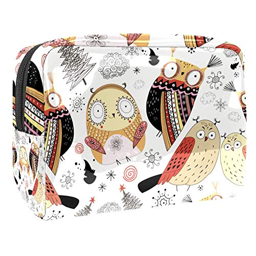 Preisvergleich Produktbild Make-up-Kosmetiktasche, multifunktional, Reise-Kulturbeutel, Organizer für Frauen, handgezeichnet, Vogel, Eule, Blumen, Malerei