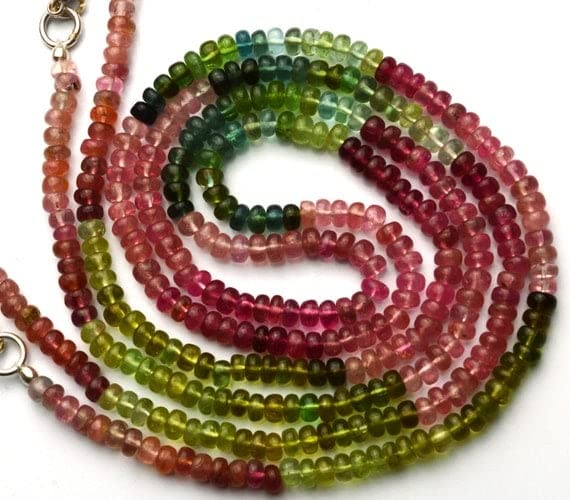 Perles rondelles en tourmaline naturelle multicolore 4mm pour création de bijoux uniques DIY