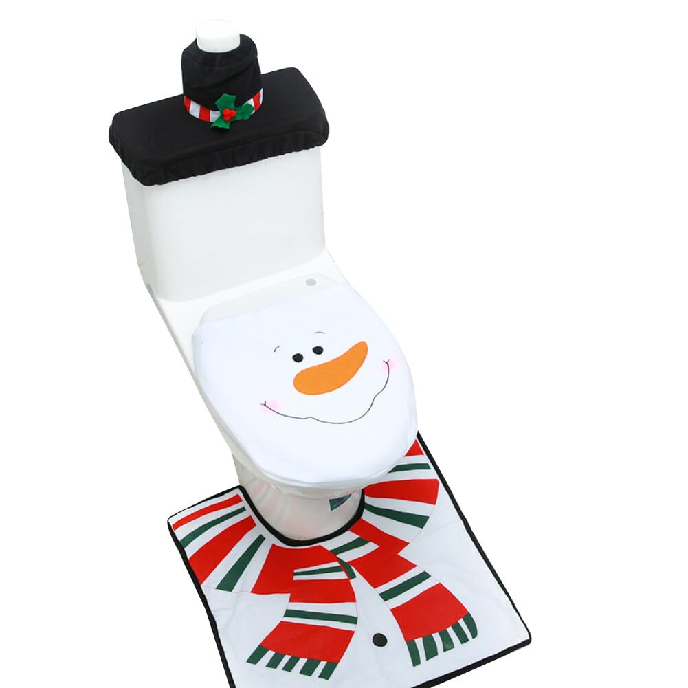 ikasus Christmas Theme Bathroom Decoration Set w/Toilet Seat Cover, Rugs, Tank Cover, Toilet Paper Box Cover and Santa Towel for Xmas Indoor Decor, Party Favors Toilet Seat Cover Color#3