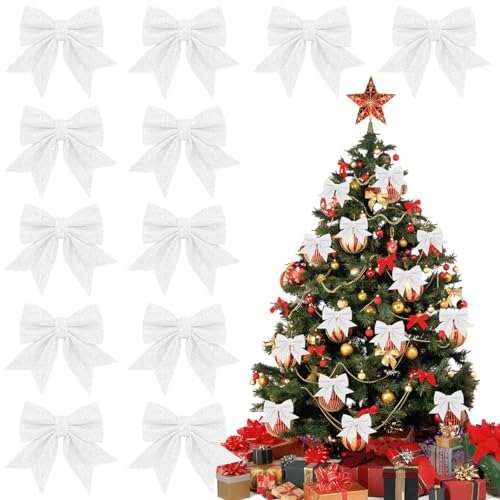 Kuvarix - Lote de 12 lazos de cinta navideña, 12 x 15 cm, decoración de árbol de Navidad, decoración de árbol de Navidad, decoración de árbol de Navidad, reutilizable, para guirnaldas, regalos de