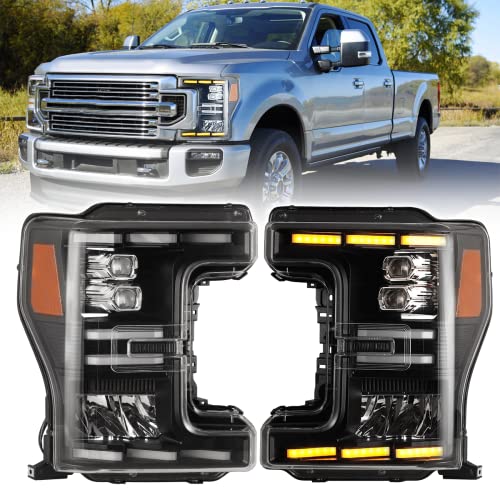 ROXX Full Led Headlights Assembly for 2017 2018 2019 2020 Ford F-250/ F-350/ F-450 Super Duty, Ford Super Duty Headlights Pair w/ Led Sequential Turn Signals, Led Indicators, Amber Reflector (Black)