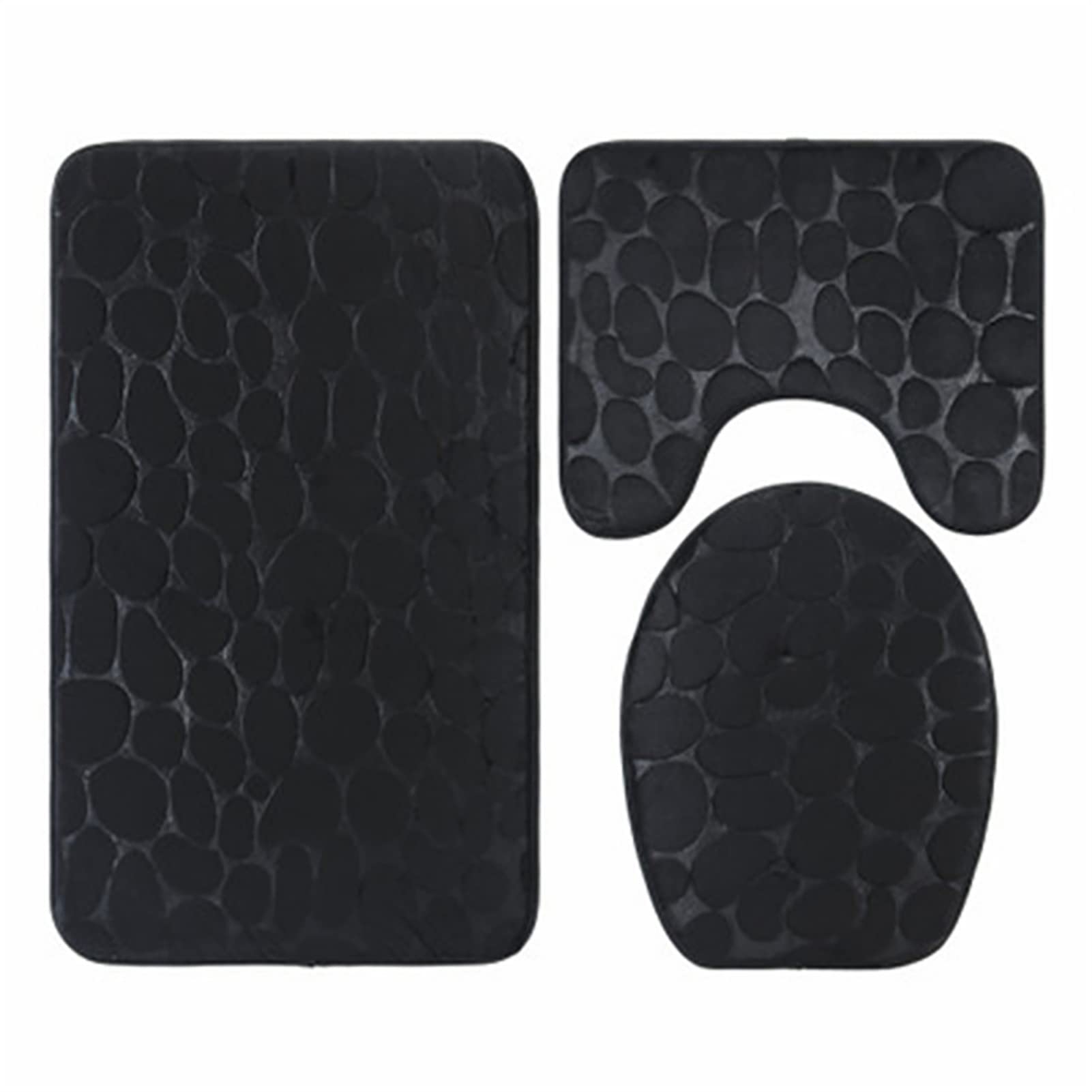 Hyuduo Bathroom Non Slip Mat Set 3Pcs (Toilet Bath Mat, Toilet Lid Cover Mat, Floor Mat) with a Non Slip Cobblestone Embossed Texture, Soft and Floor Pads for Bathroom, Kitchen